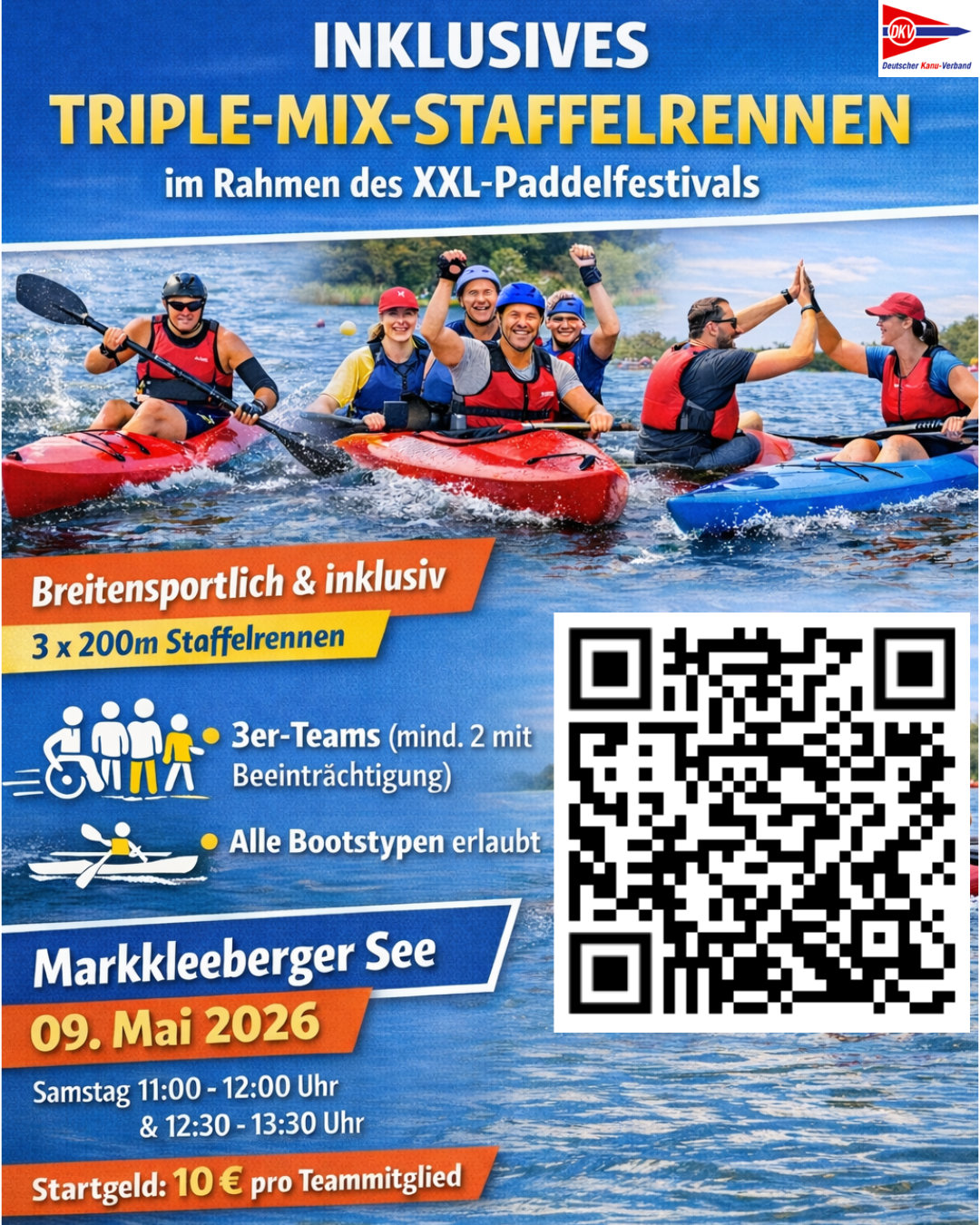 Triple-Mix-Staffelrennen im Rahmen des XXL Paddelfestivals - Info und Anmeldung: QR Code scannen...